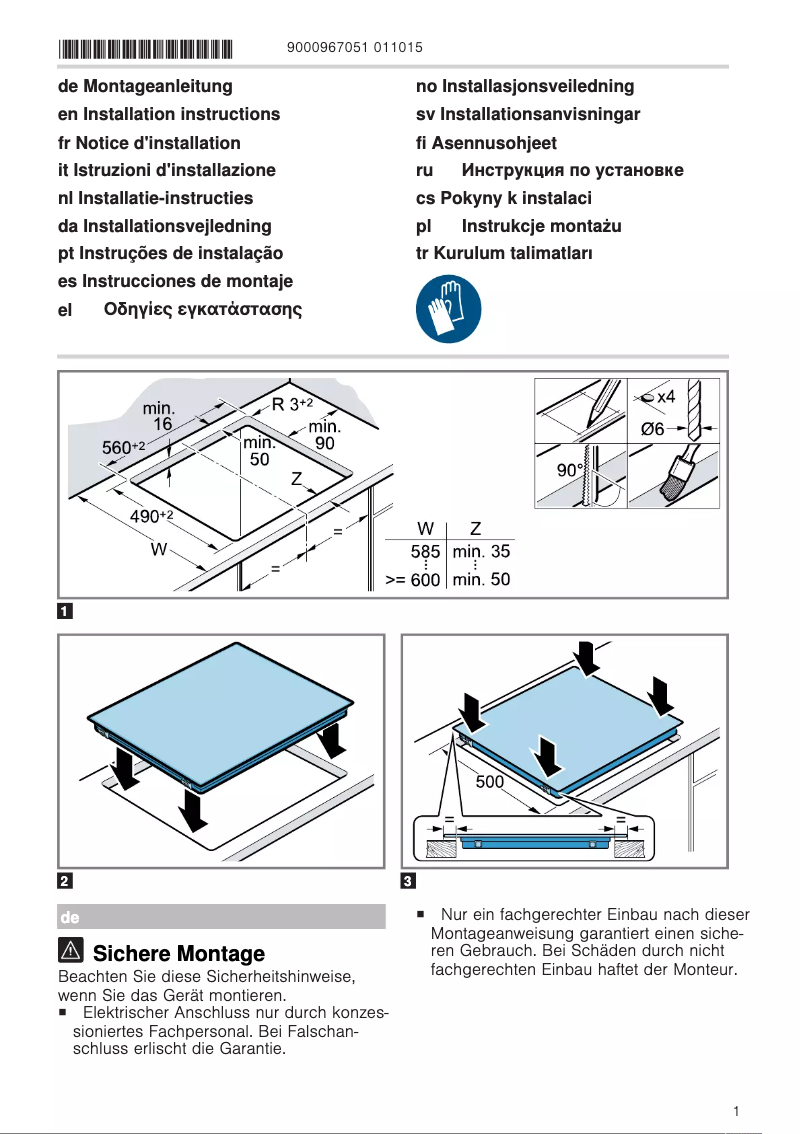 Page n°1 - Guide d'installation Siemens iQ100 ET651FEN1E
