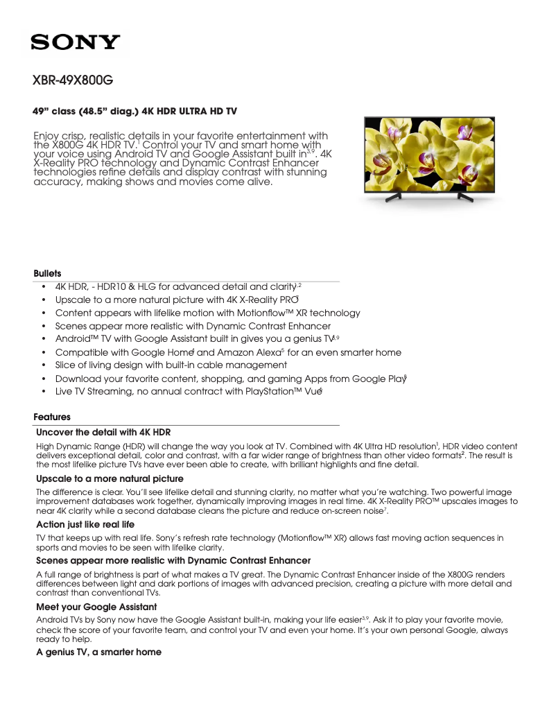 Page 1 de la notice Manuel utilisateur Sony XBR49X800G