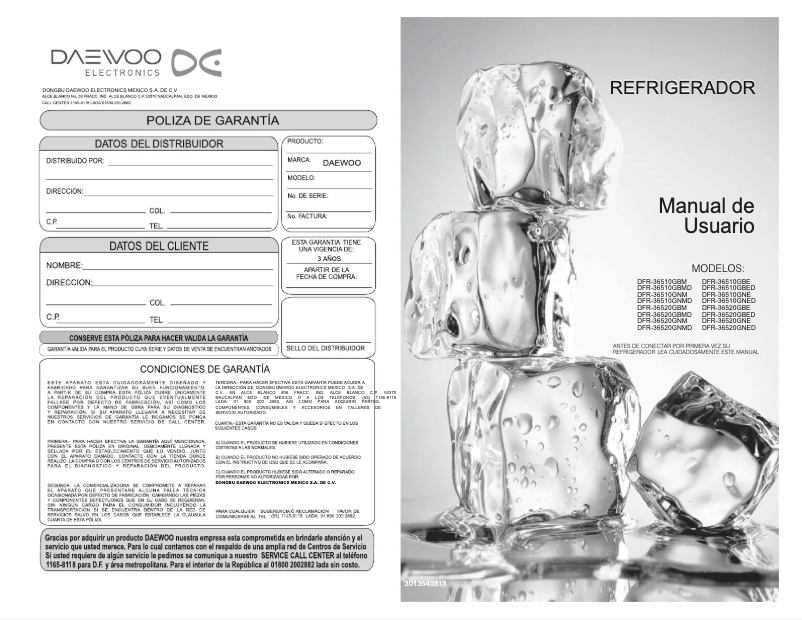 Page 1 of the manual User Manual Daewoo DFR 36520GNM