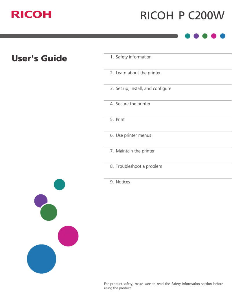Page 1 de la notice Guide d'installation Ricoh P C200W