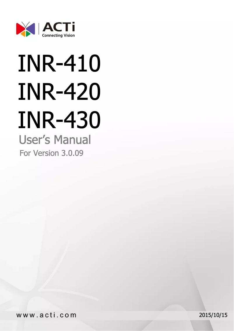 Image de la première page du manuel de l'appareil INR-430