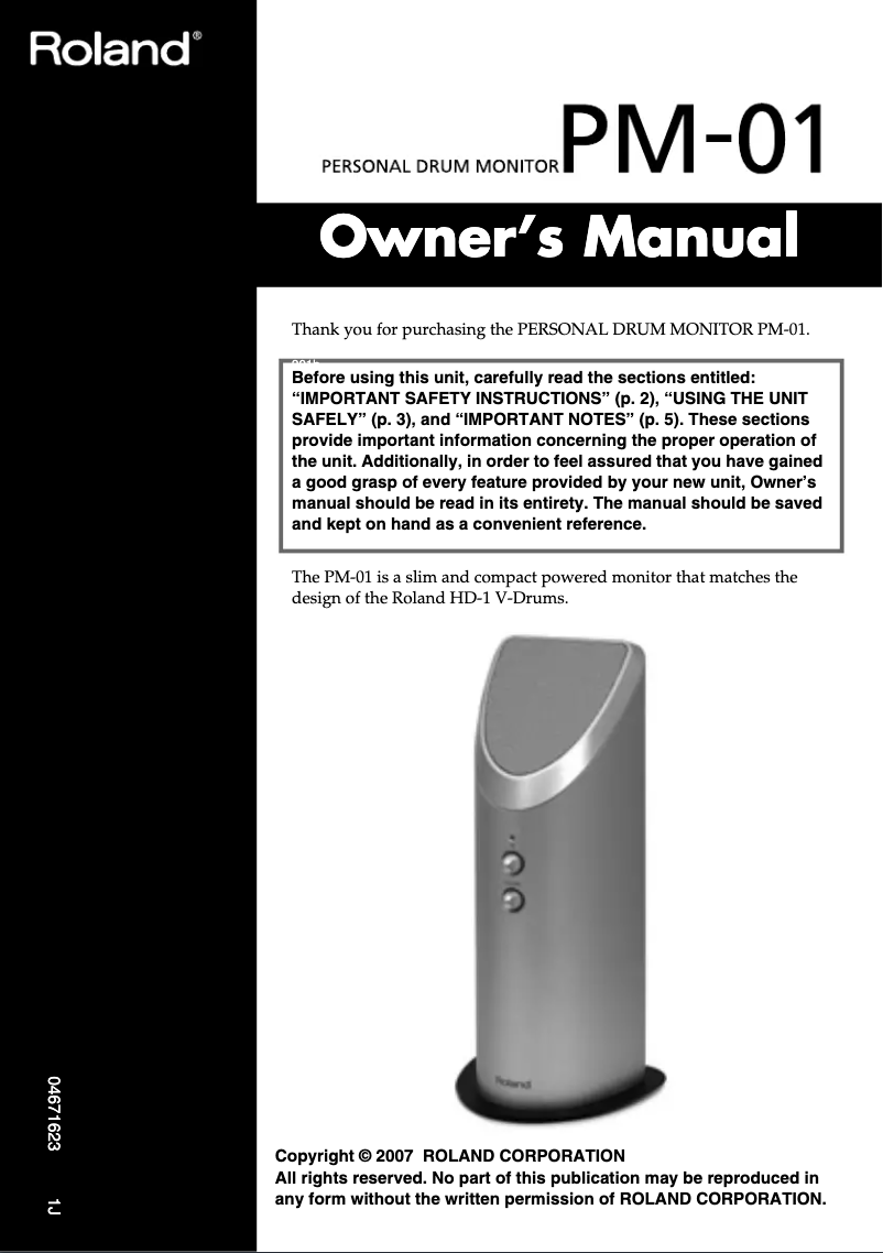 Image de la première page du manuel de l'appareil PM-01