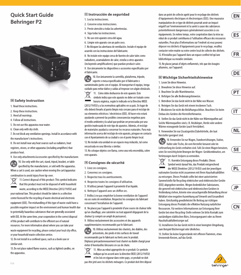 Image de la première page du manuel de l'appareil P2