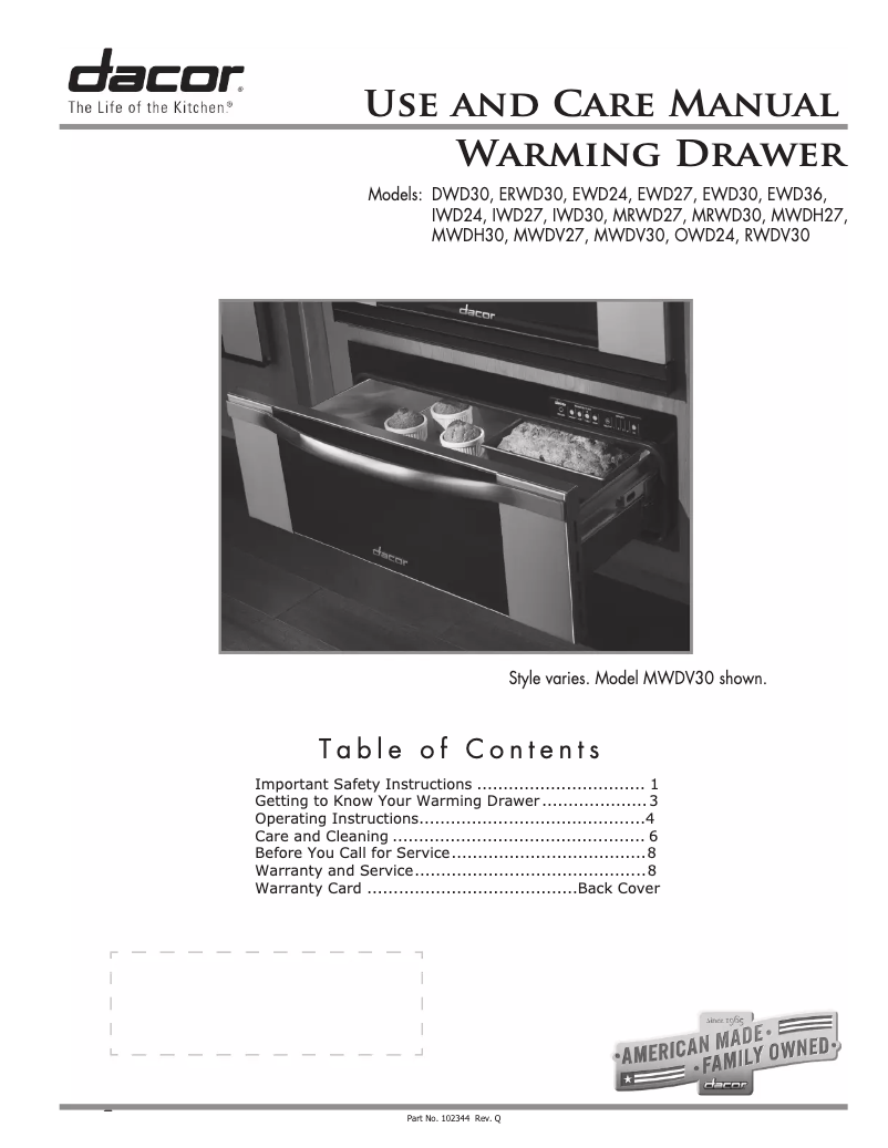 Page n°1 - Manuel utilisateur Dacor OWD24