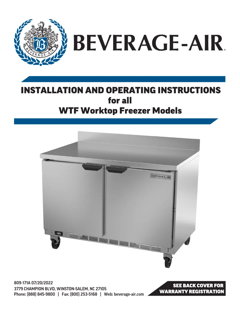 Page 1 de la notice Manuel utilisateur Beverage-Air WTF36AHC