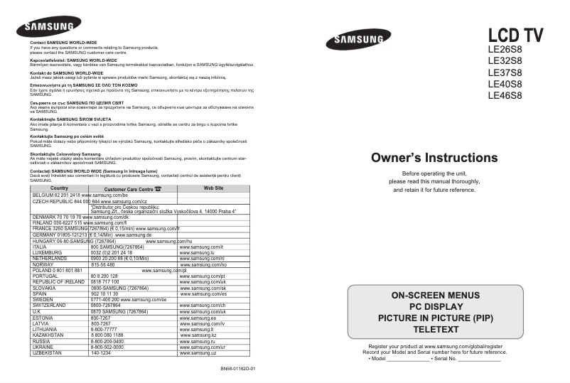 Page n°1 - Manuel utilisateur Samsung LE37S86BD