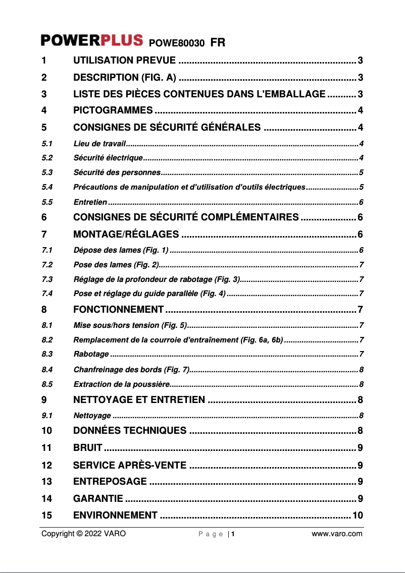 Page 1 de la notice Manuel utilisateur PowerPlus POWE80030