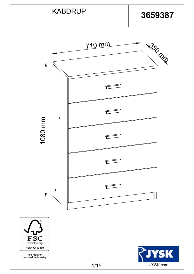 Page n°1 - Manuel utilisateur JYSK Kabdrup (71x108x35)