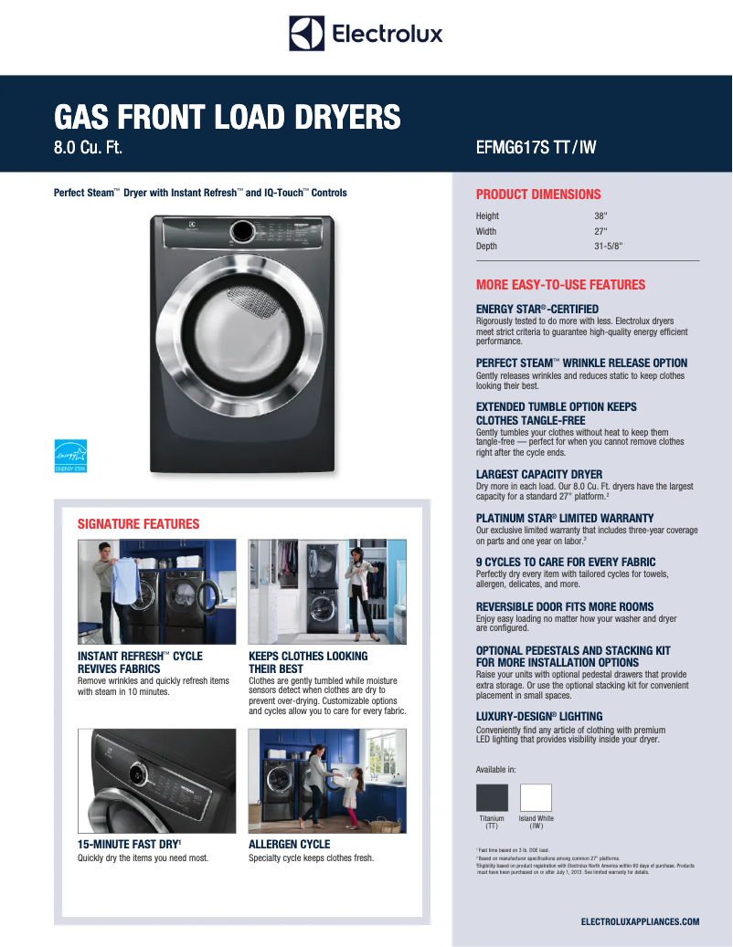 Page n°1 - Fiche technique Electrolux EFMG617S
