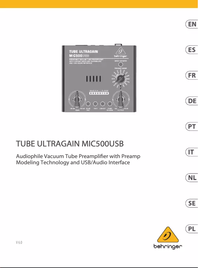 Page n°1 - Manuel utilisateur Behringer Tube Ultragain MIC500USB