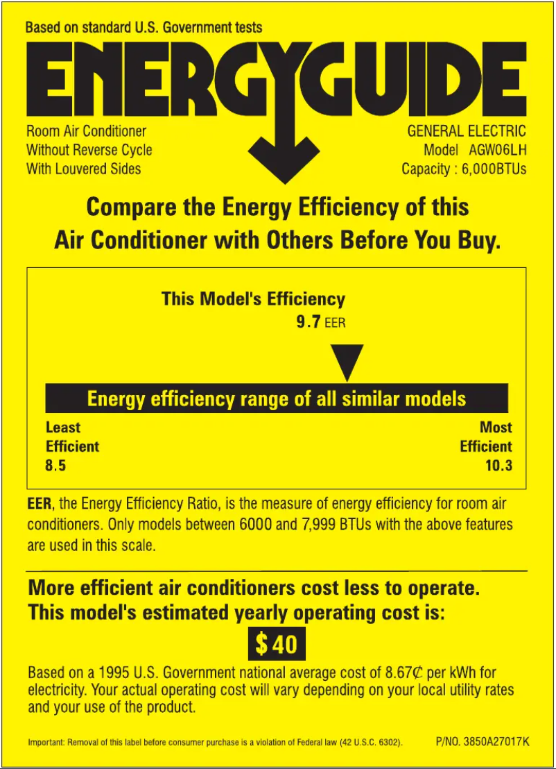 Page n°1 - Label énergétique GE AGW06LH