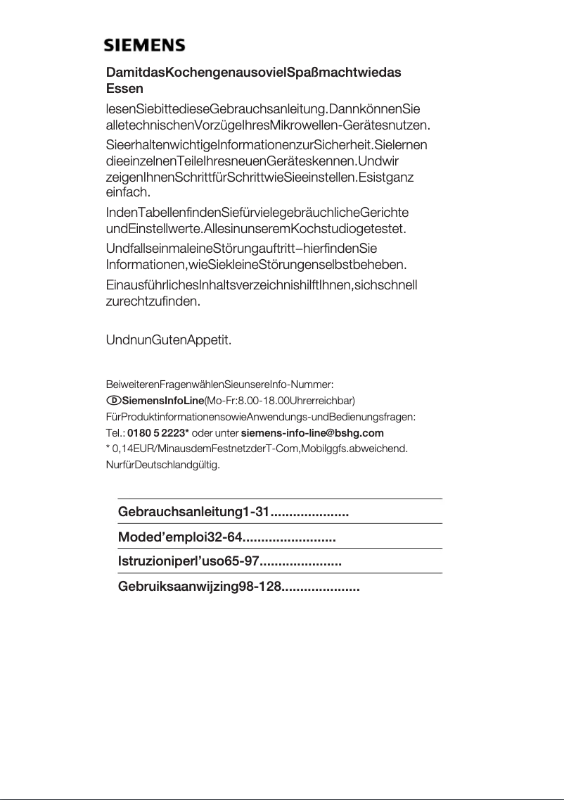 Page 1 de la notice Manuel utilisateur Siemens HF24M561