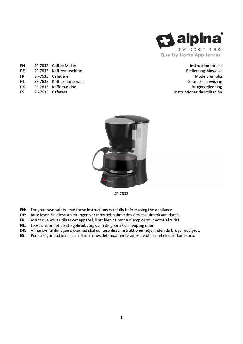 Image de la première page du manuel de l'appareil SF-7633