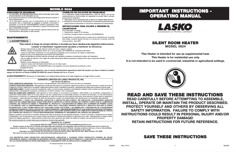 Page n°1 - Manuel utilisateur Lasko 5624