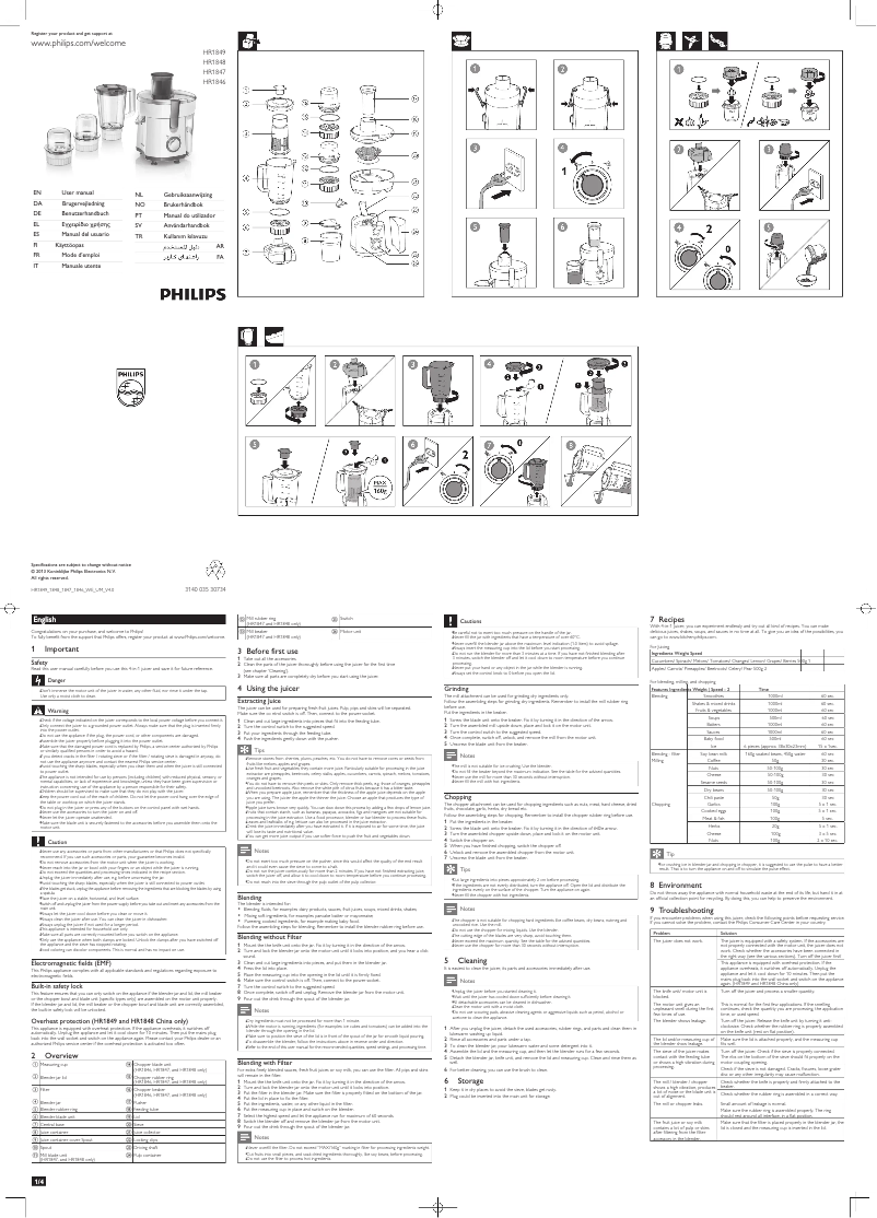 Image de la première page du manuel de l'appareil Viva Collection HR1847