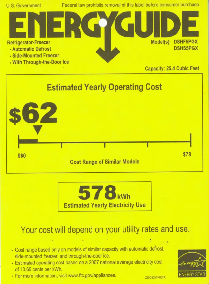 Page n°1 - Label énergétique GE Adora DSHF5PGXWW
