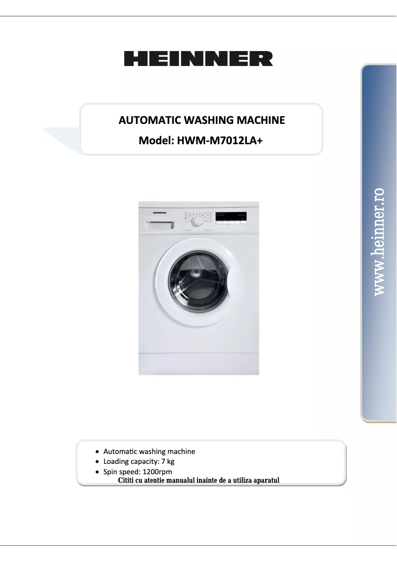 Page 1 de la notice Manuel utilisateur Heinner HWM-M7012LA