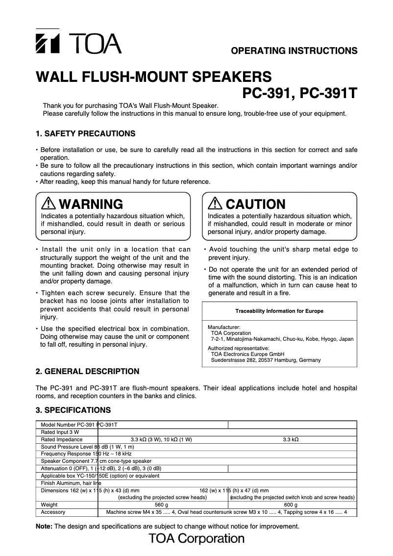 Página 1 del manual Manual de usuario TOA PC-391