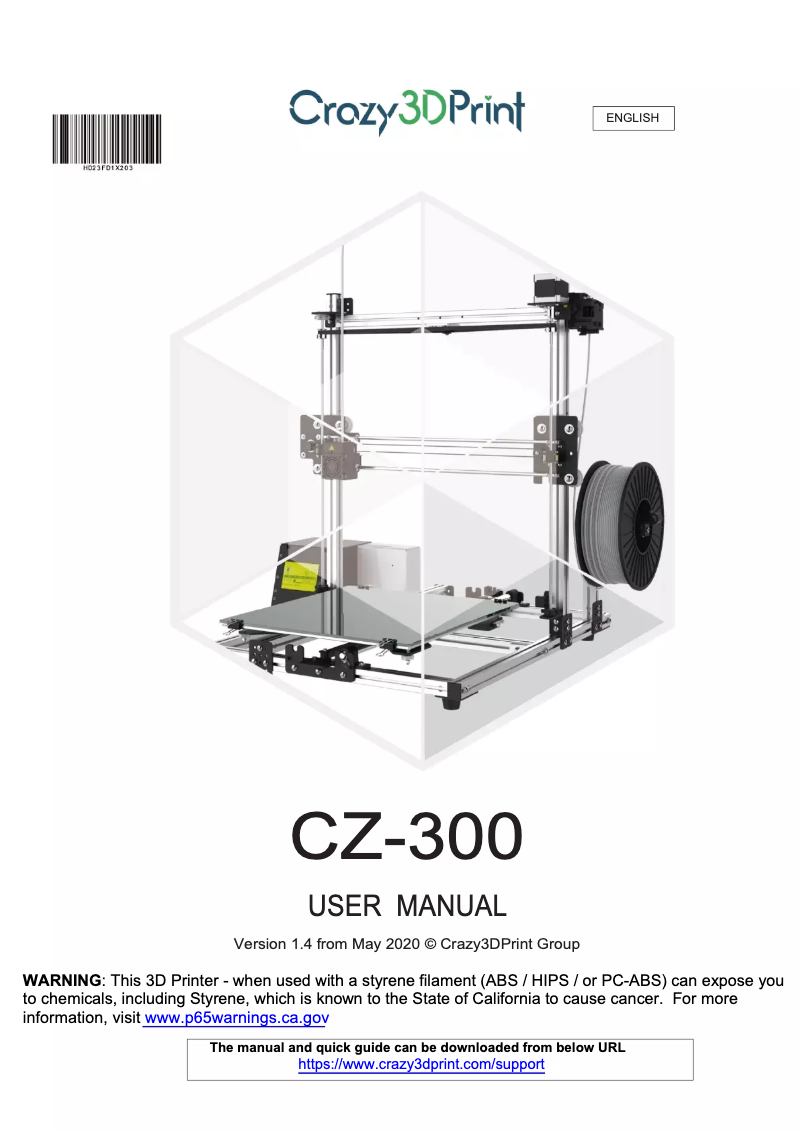Page 1 de la notice Manuel utilisateur XYZprinting Crazy3DPrint CZ-300