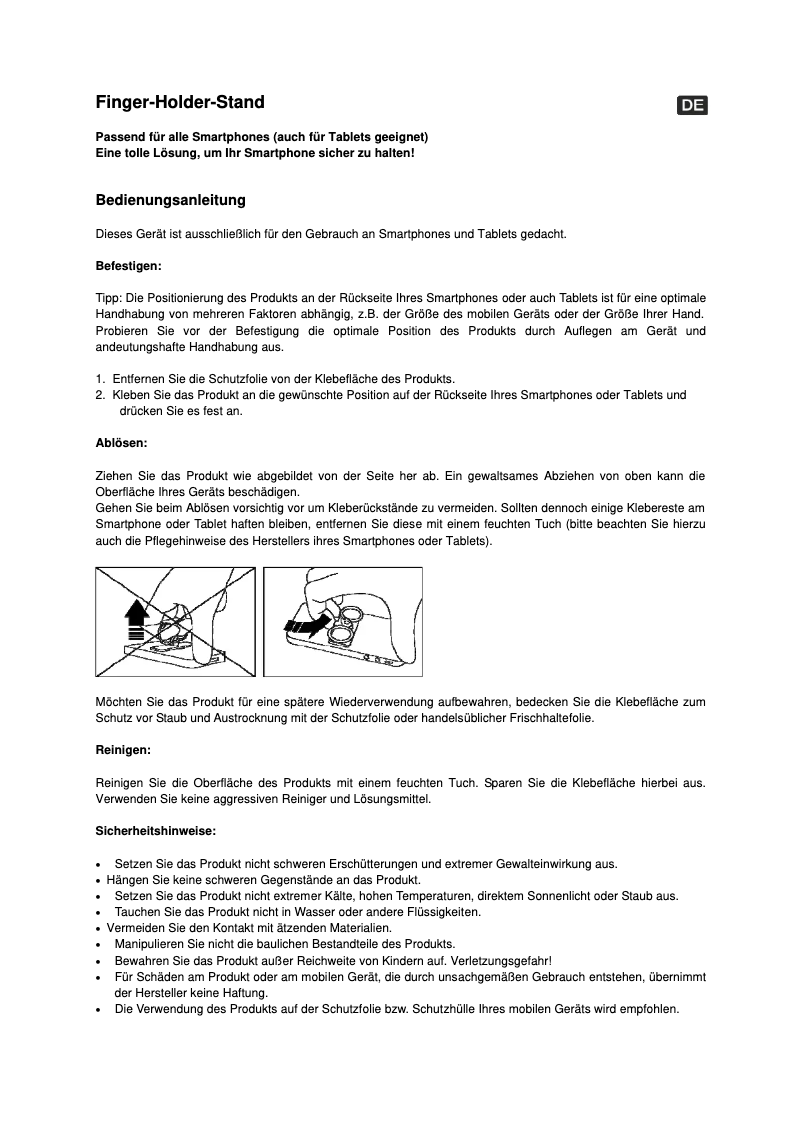 Page n°1 - Manuel utilisateur Techno Line Finger Holder Stand