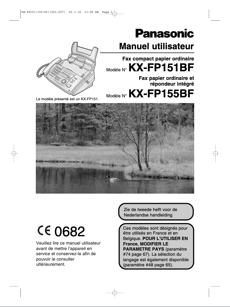 Page 1 de la notice Manuel utilisateur Panasonic KX-FP155BF