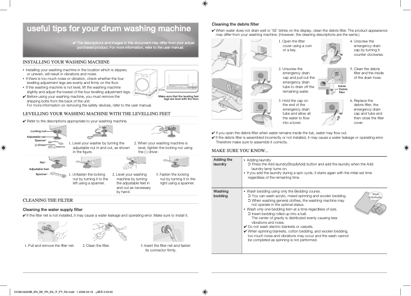 Page n°1 - Guide d'installation Samsung WW75J3263KW