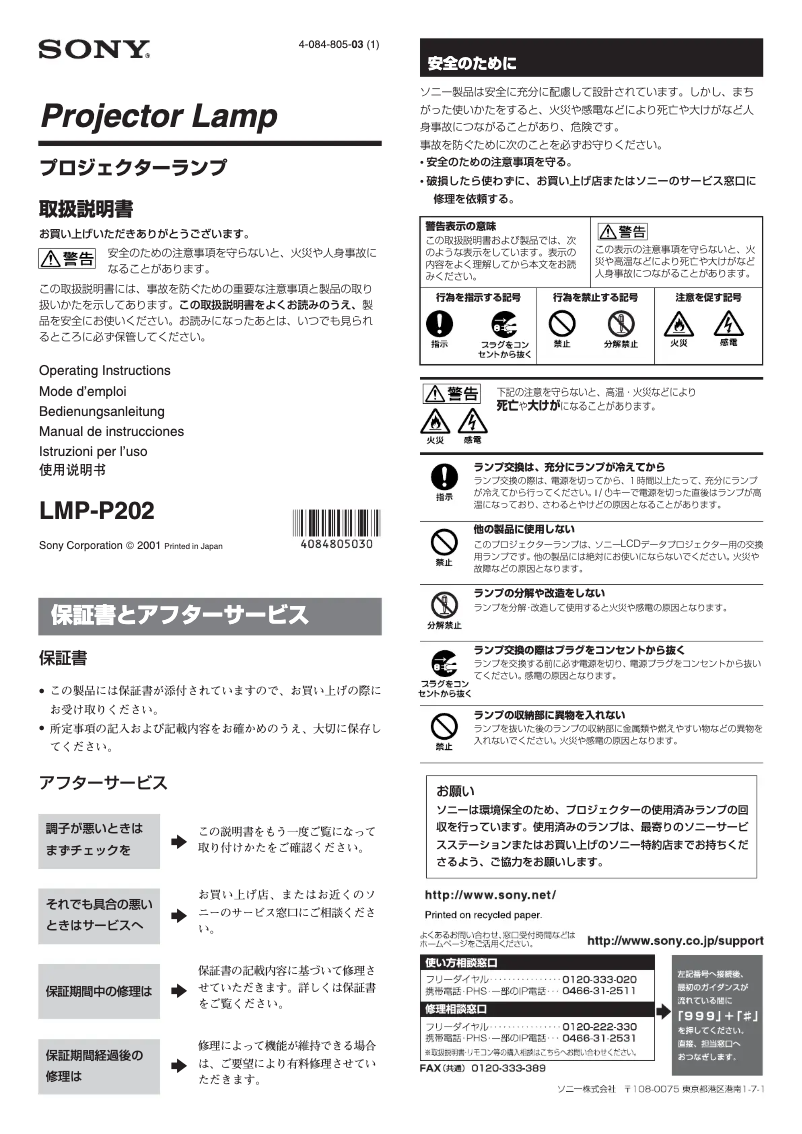 Imagen de la primera página del manual del dispositivo LMP-P202