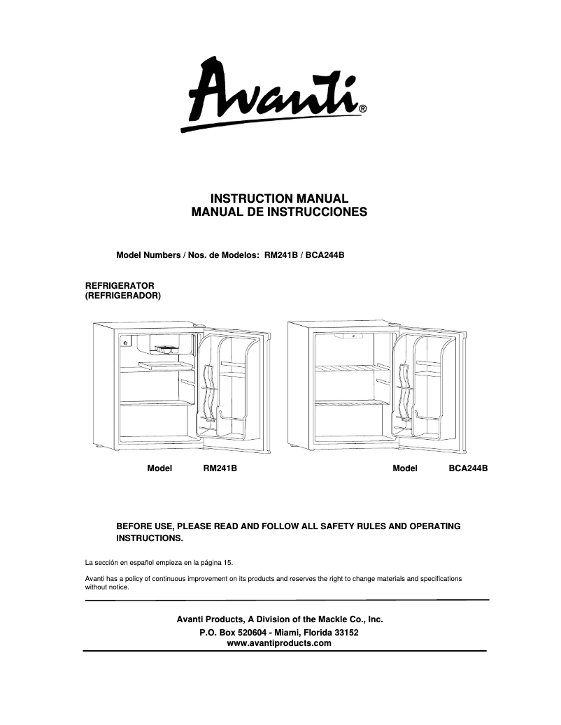 Image de la première page du manuel de l'appareil RM241B