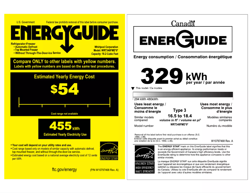 Page 1 de la notice Informations de garantie Whirlpool WRT348FMES