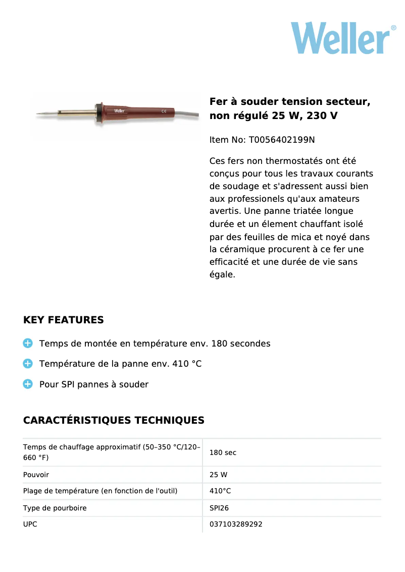 Page n°1 - Fiche technique Weller SPI 27