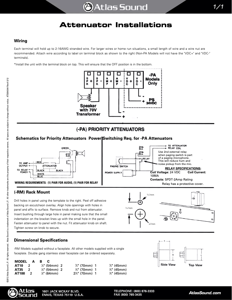 Page 1 de la notice Mode d'emploi Atlas Sound AT35
