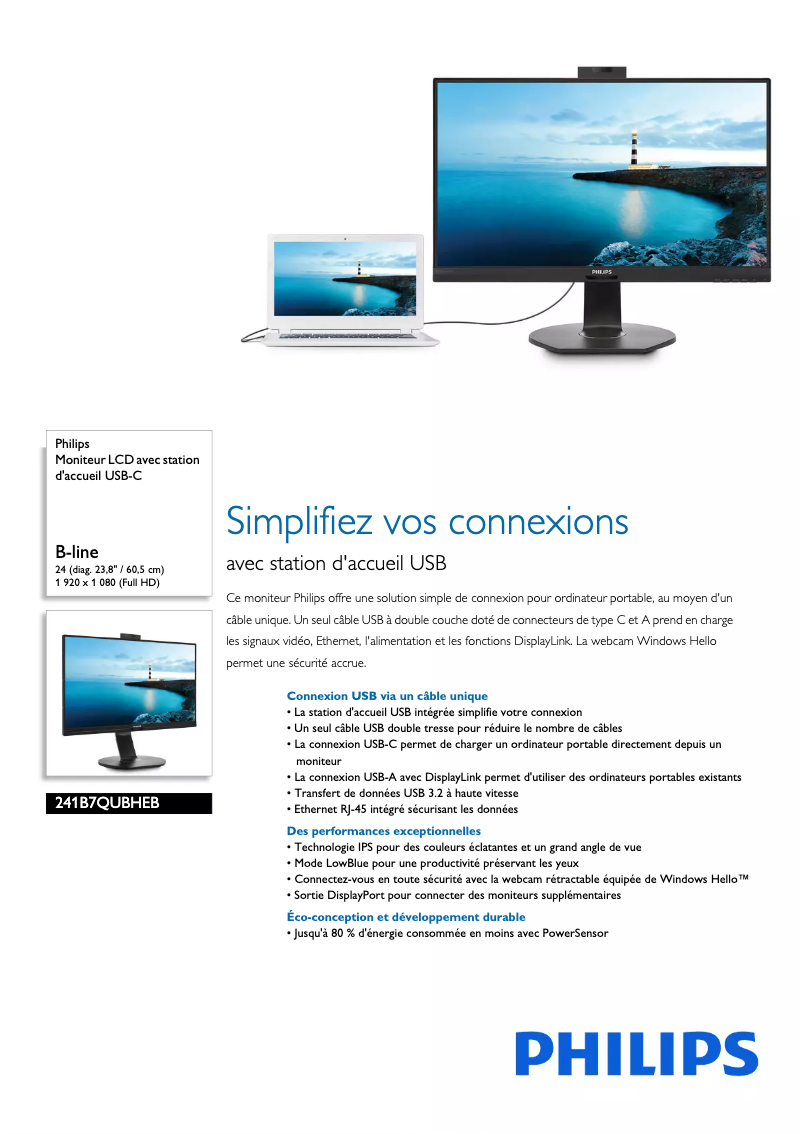 Page n°1 - Fiche technique Philips B Line 241B7QUBHEB