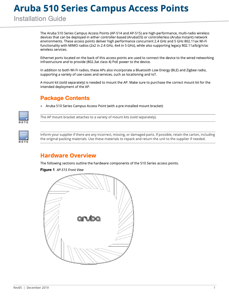 Page n°1 - Manuel utilisateur Aruba AP-515