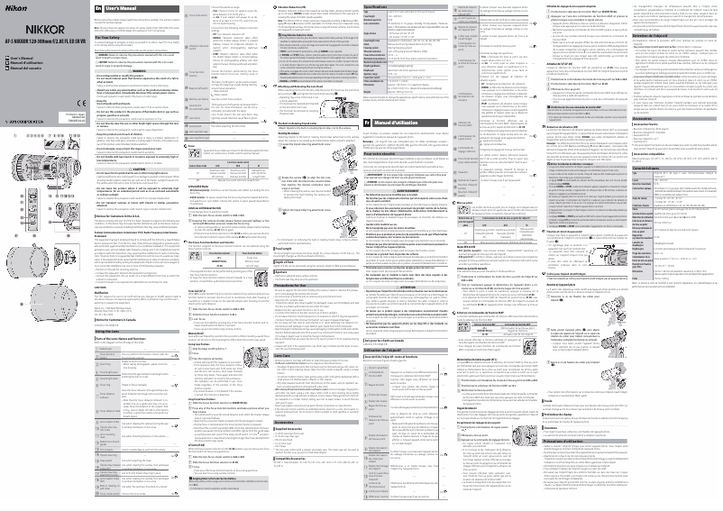 Image de la première page du manuel de l'appareil AF-S NIKKOR 120-300mm f/2.8E FL ED SR VR