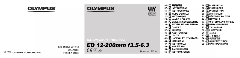 Page n°1 - Manuel utilisateur Olympus M.Zuiko Digital ED 12-200mm f/3.5-6.3