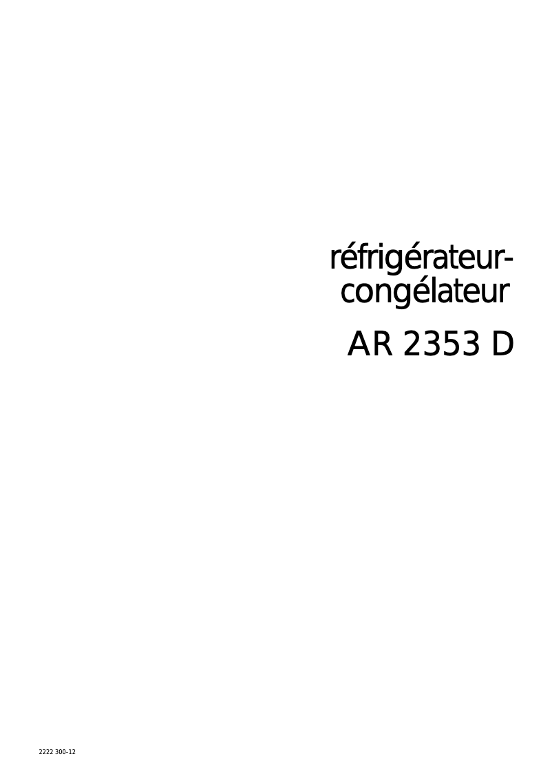 Page 1 de la notice Manuel utilisateur Arthur Martin-Electrolux AR2353D
