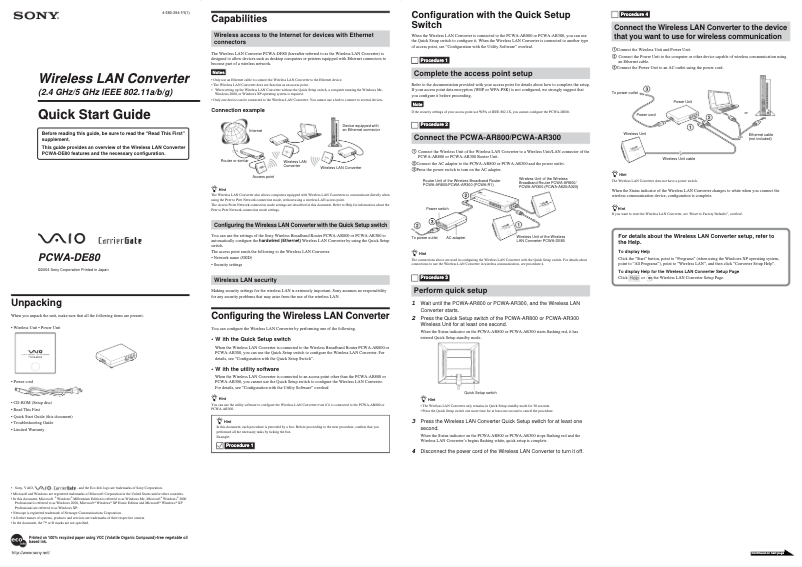 Image de la première page du manuel de l'appareil PCWA-DE80