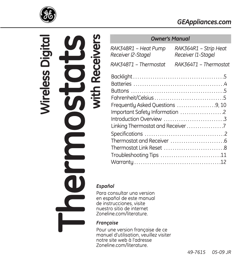 Página 1 del manual Manual de uso y mantenimiento GE RAK348R1