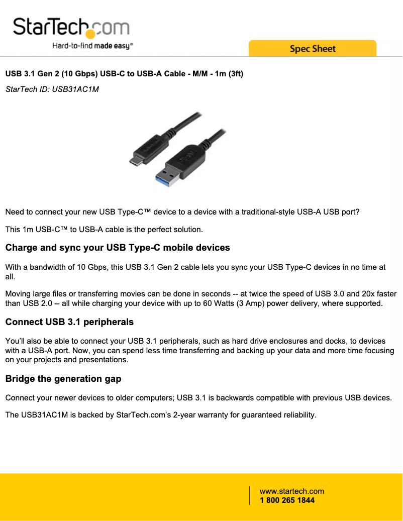 Page 1 de la notice Manuel utilisateur StarTech.com USB31AC1M