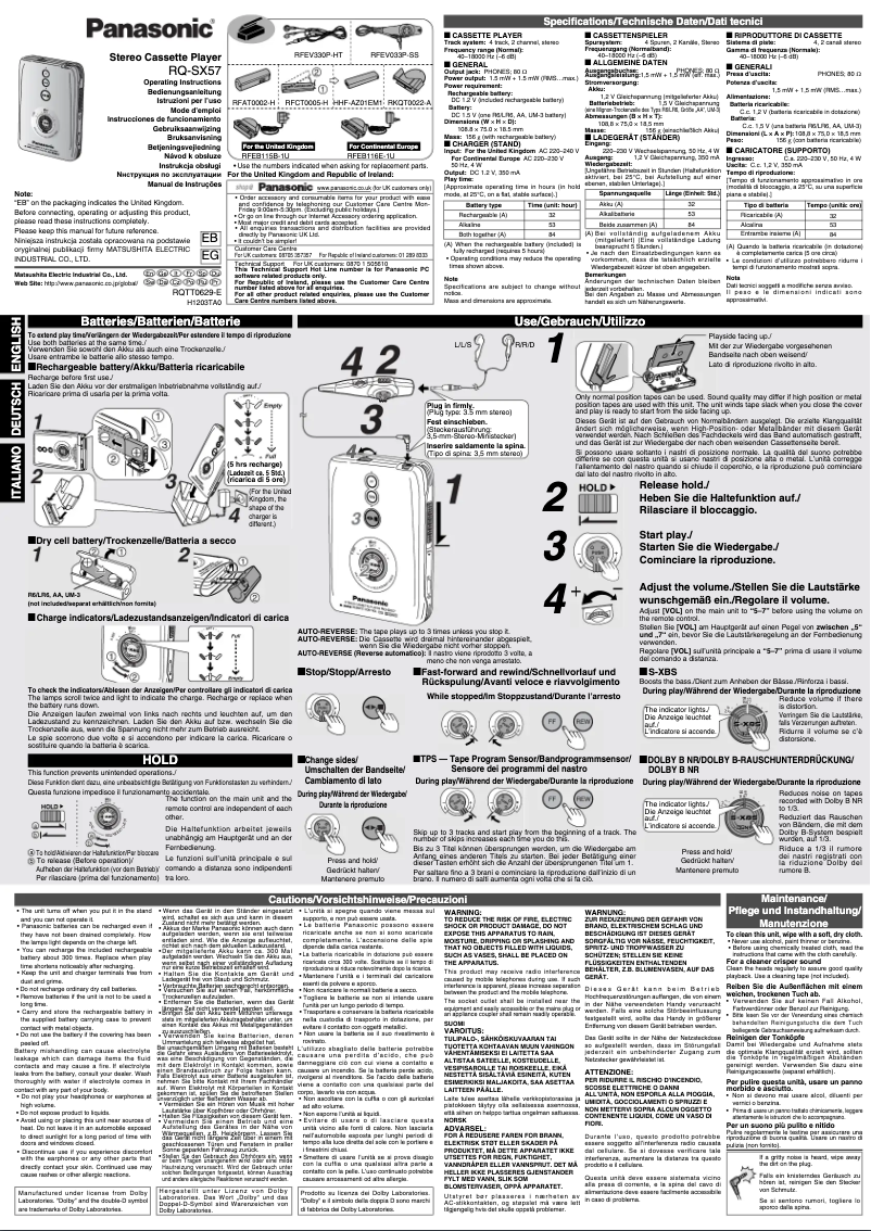 Page n°1 - Manuel utilisateur Panasonic RQ-SX57