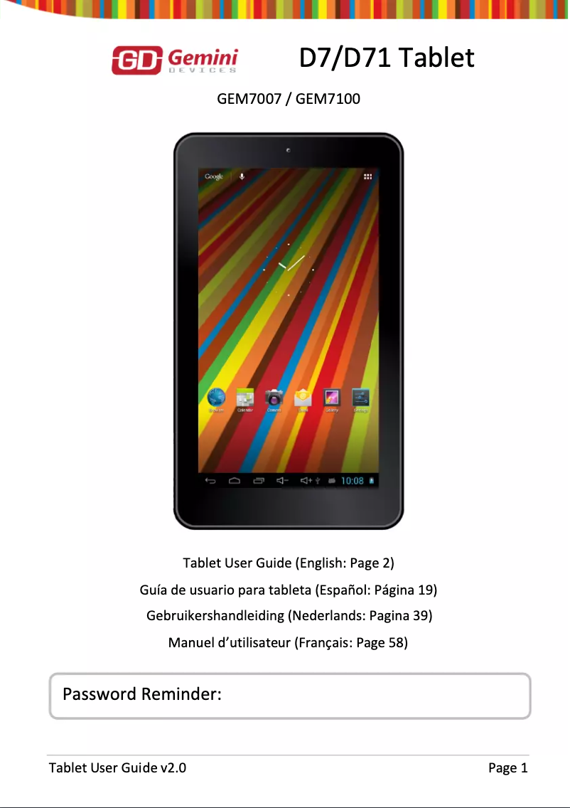 Page n°1 - Manuel utilisateur Gemini D7 Tablet GEM7007