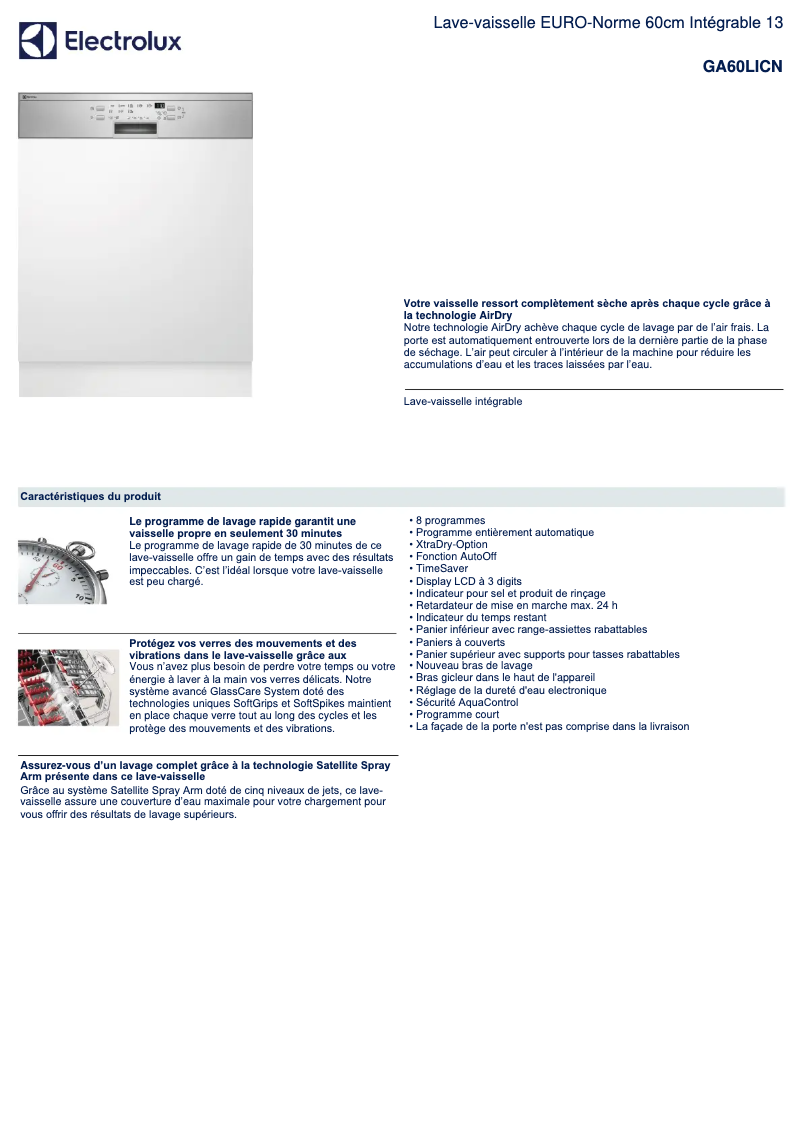 Página 1 del manual Ficha técnica Electrolux GA60LICN