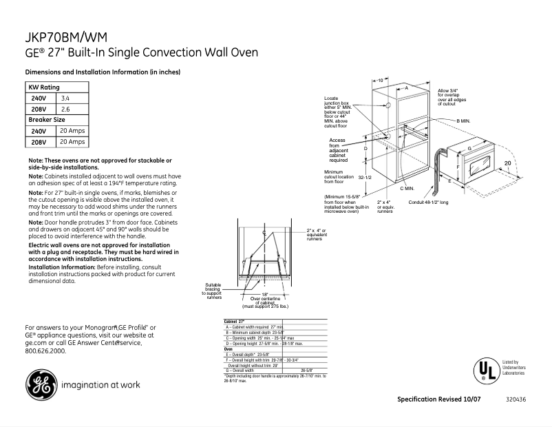 Page n°1 - Fiche technique GE JKP70BMBB