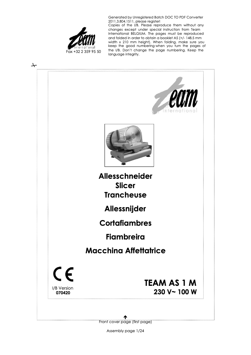 Image de la première page du manuel de l'appareil AS 1 M