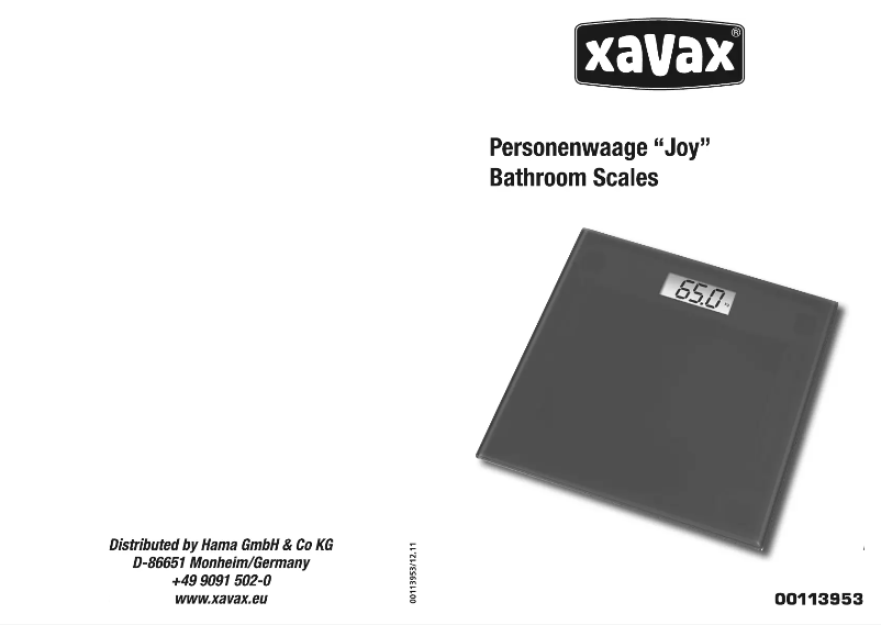 Page n°1 - Manuel utilisateur Xavax Joy