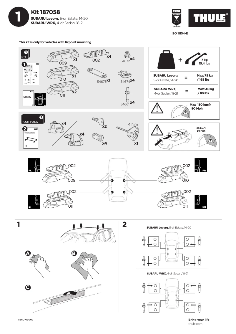 Page n°1 - Manuel utilisateur Thule Kit 187058