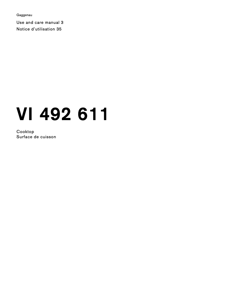 Page n°1 - Manuel utilisateur Gaggenau VI492611
