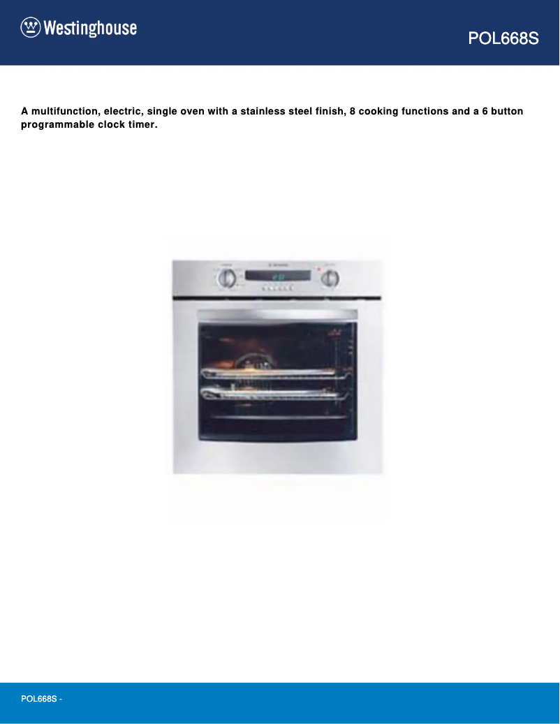 Page 1 de la notice Fiche technique Westinghouse POL668S