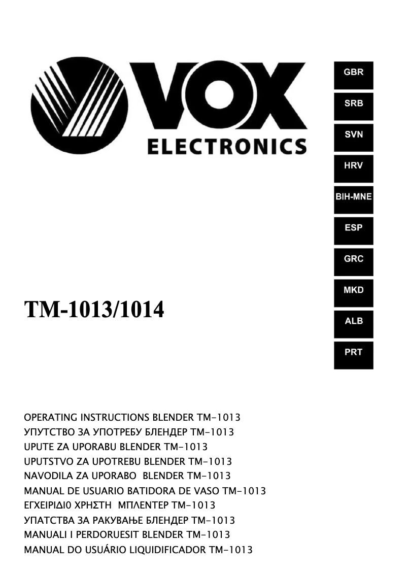 Page 1 de la notice Manuel utilisateur VOX TM1014