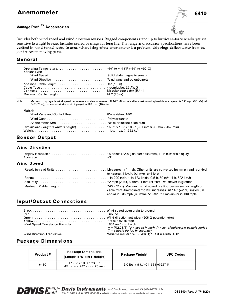 Page 1 de la notice Fiche technique Davis DAV-6410
